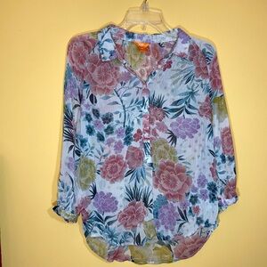 Multicolor floral 3/4 button up blouse